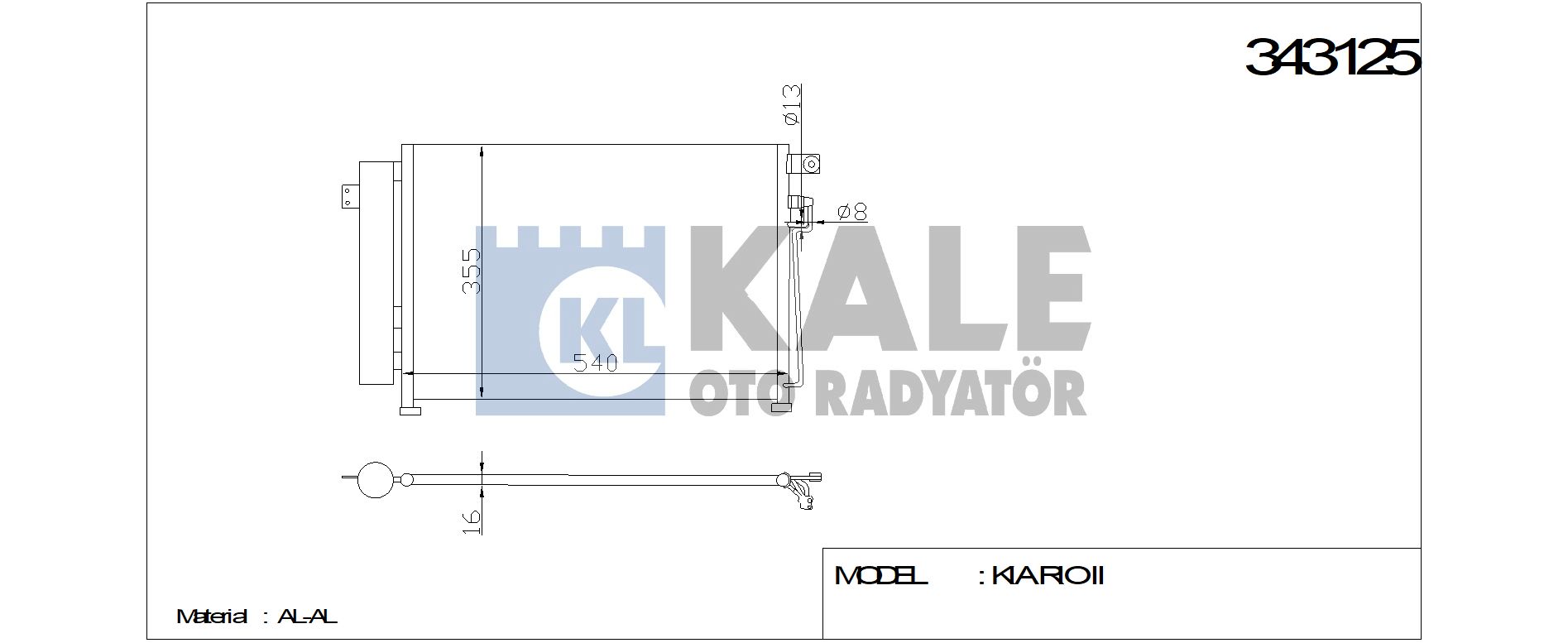 KLİMA%20RADYATÖRÜ%20343125%20RIO II%201.5 CRDI%2005-%20(KURUTUCU%20İLE)