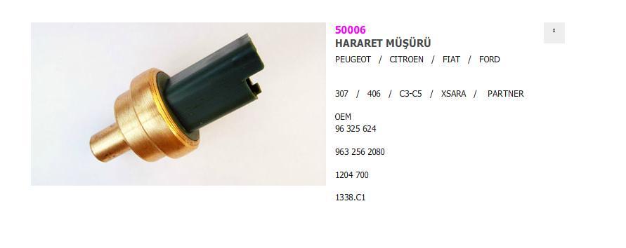Peugeot 307 406 Partner Hararet Müşürü