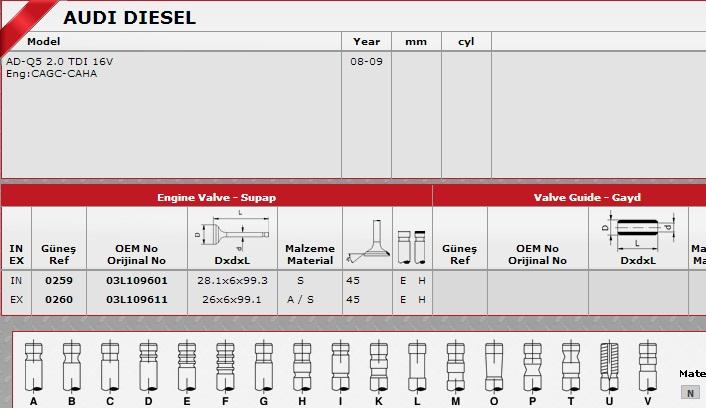 GÜNEŞ-0259-0260 Supap Takımı Volkswagen Passat