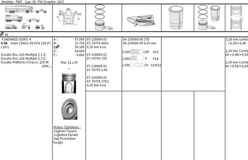 ISS-61380000G Motor Segmanı Fiat Ducato 2.3 JTD, 110 PS