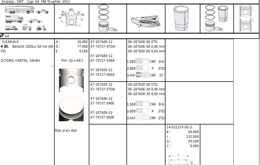 ISS-62076083G Motor Segmanı Tofaş Murat 131 1600 cc