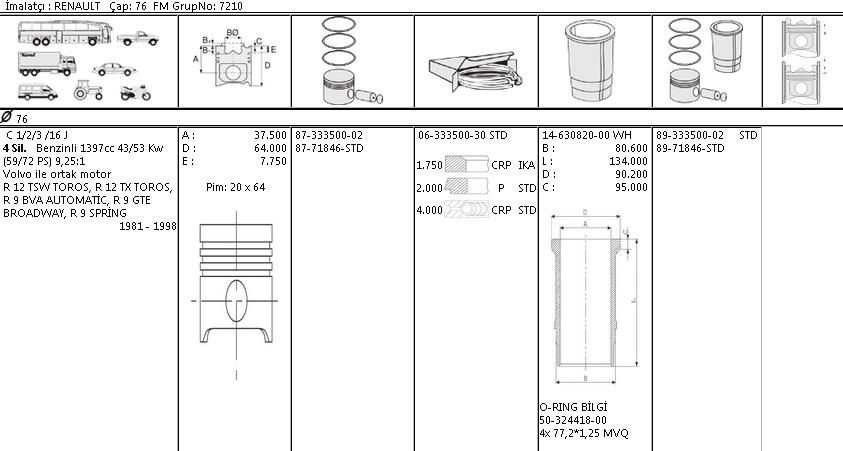 ISS-63335003G Motor Segmanı Renault 12, Renault 9 1400 cc