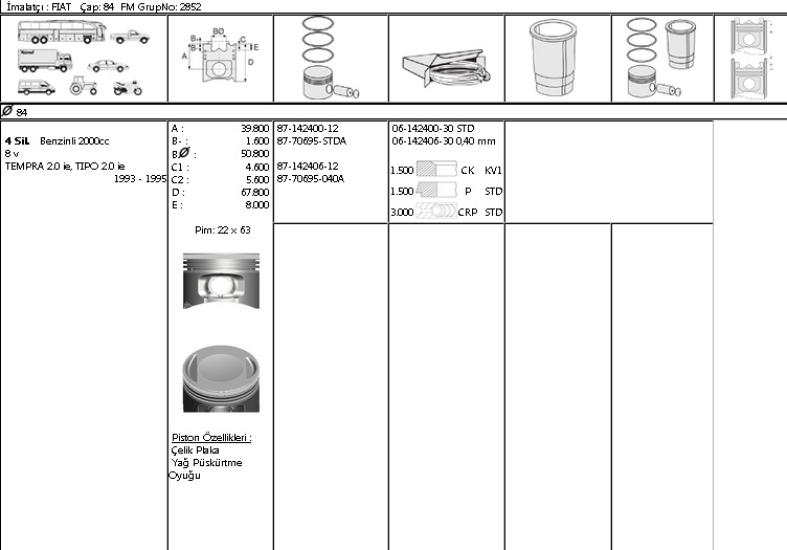 ISS-877069504000AG Piston Segmanı Fiat Tempra 2.0 8V