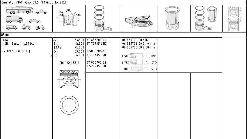 ISS-8770735STD000G Piston Segmanı Tofaş Şahin 1.4i