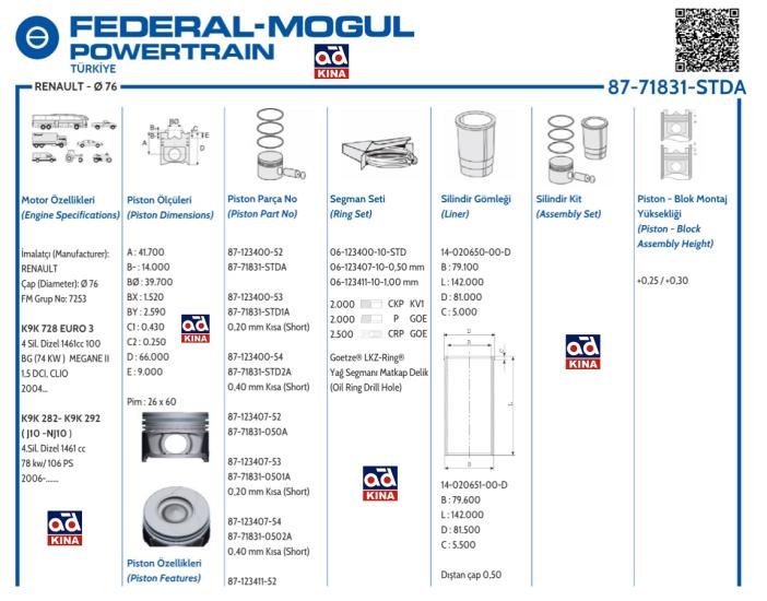 ISS-877183110010AG Piston Segmanı Renault Megane II