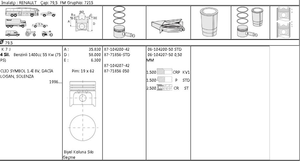 ISS-8771856STD000G Piston Segmanı Renault Clio Symbol