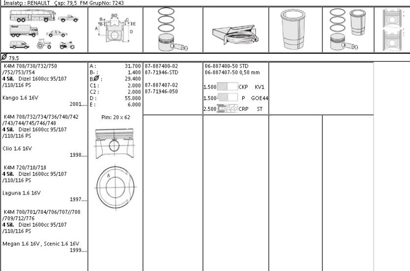 ISS-8771946STD000G Piston Segmanı Renault Megane