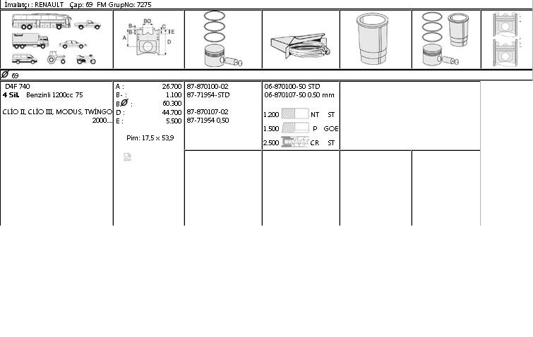 ISS-8771954050000G Piston Segmanı Renault Clio III