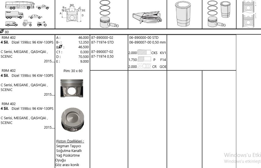 ISS-8771974STD000G Piston Segmanı Renault Megane III