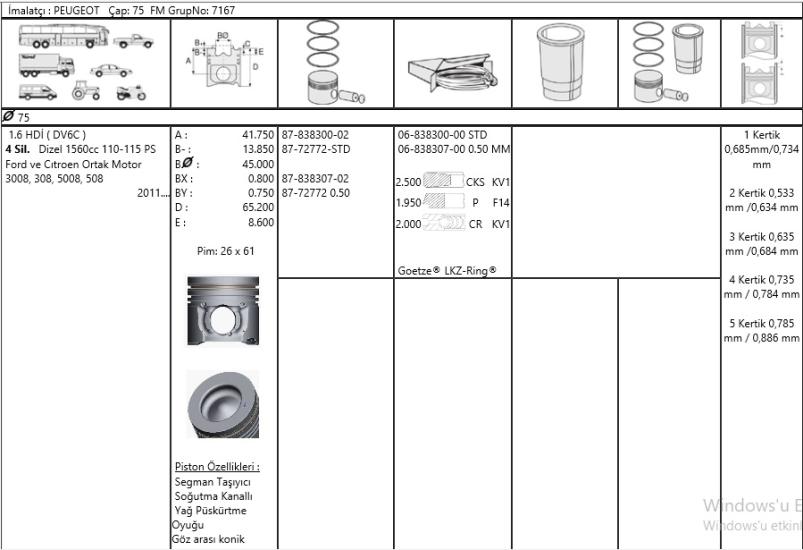 ISS-8772772STD000G Piston Segmanı Ford Focus