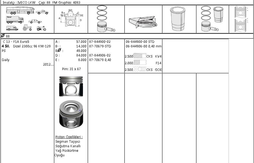 ISS-8779954STD000G Piston Segmanı Fiat Ducato
