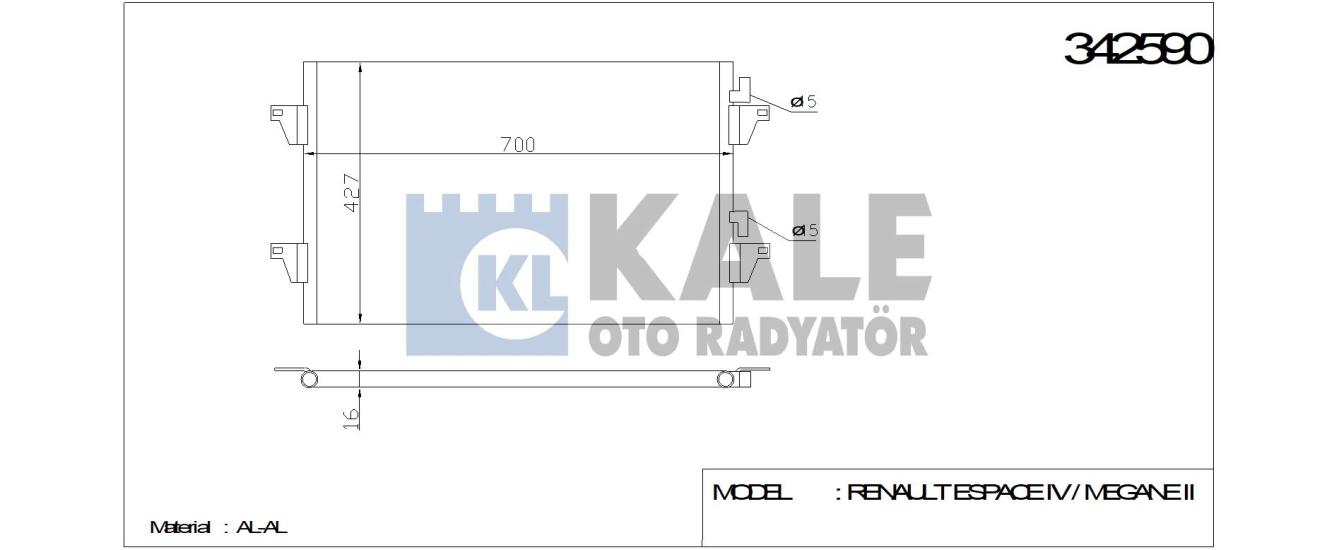 KALE-342590 Klima Radyatörü Renault Espace IV