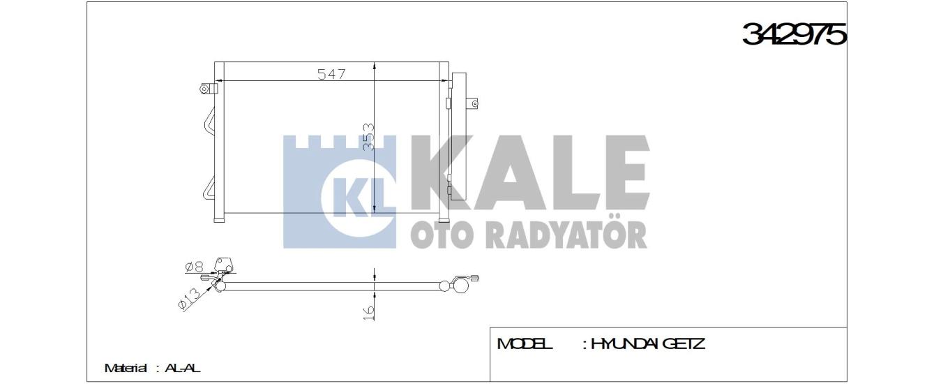 KALE-342975 Klima Radyatörü Hyundai Getz 1.5 CRDi