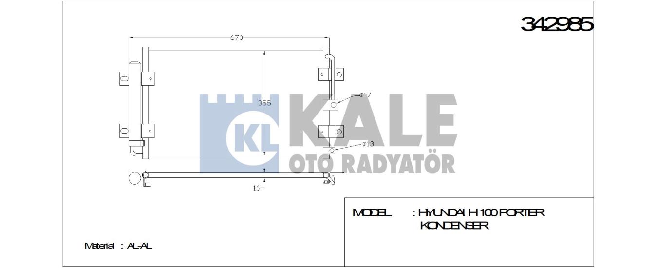 KALE-342985 Klima Radyatörü Hyundai H100