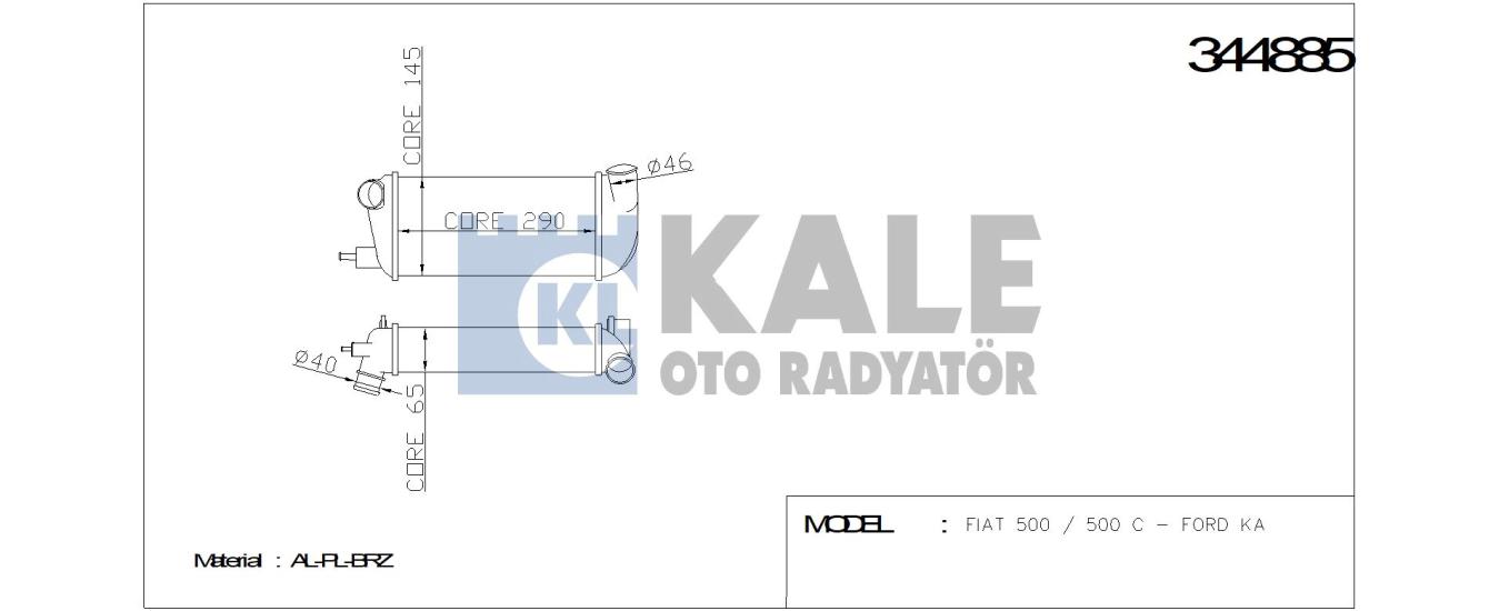 KALE-344885 Turbo Radyatörü Fiat 500, Ford Ka 1.3