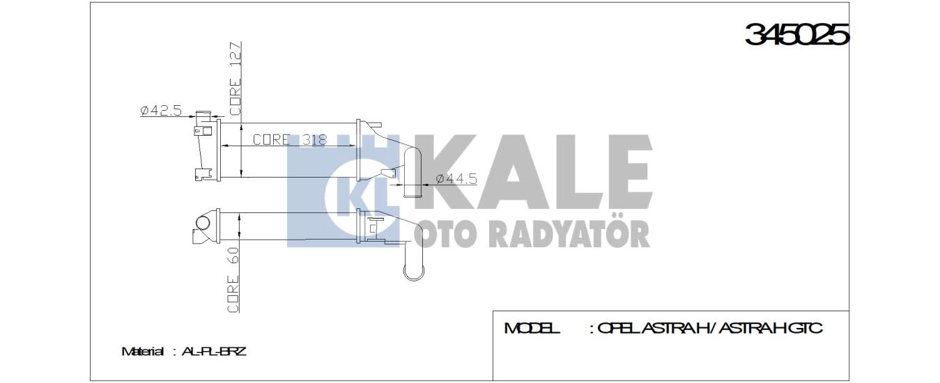KALE-345025 Turbo Radyatörü Opel Astra H 1.7 CDTi