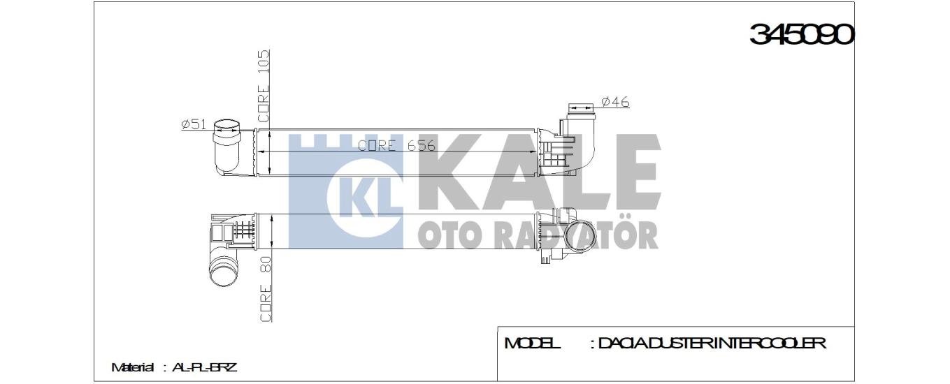 KALE-345090 Turbo Radyatörü Dacia Duster 1.5 dCi