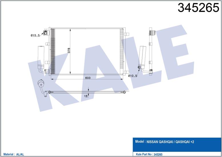 KALE-345265 Klima Radyatörü Nissan Qashqai 1.6