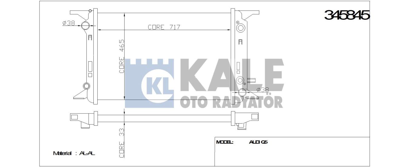 KALE-345845 Motor Su Radyatörü Audi Q5 3.0 TDI