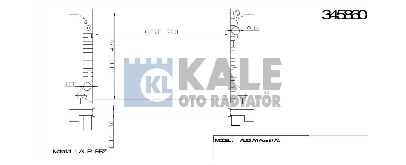KALE-345860 Motor Su Radyatörü Audi A4, Audi A5