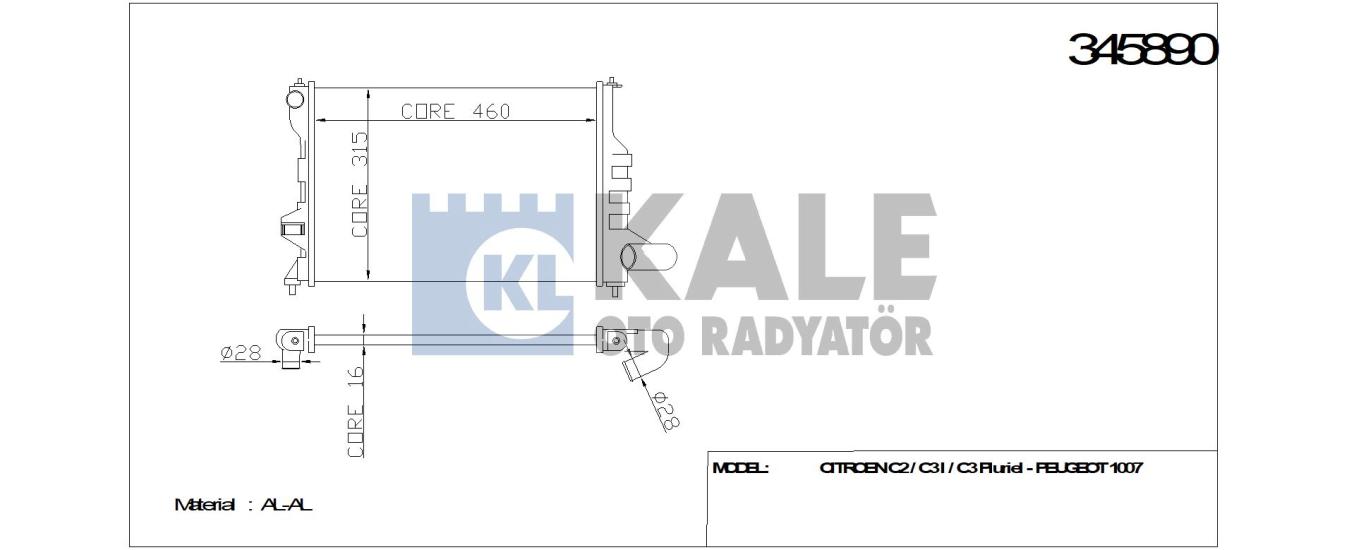 KALE-345890 Motor Su Radyatörü Chevrolet Matiz