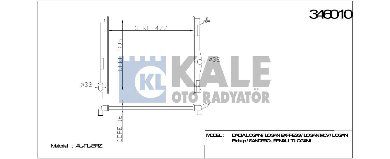 KALE-346010 Motor Su Radyatörü Dacia Logan