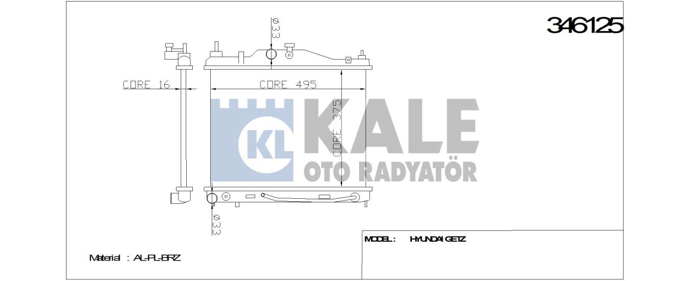 KALE-346125 Motor Su Radyatörü Hyundai Getz 1.6