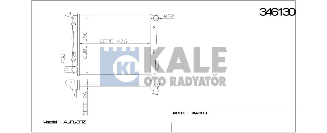KALE-346130 Motor Su Radyatörü Kia Soul 1.6i
