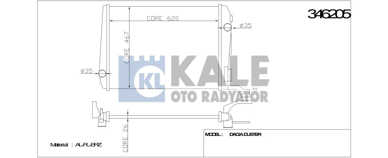 KALE-346205 Motor Su Radyatörü Dacia Duster 1.5DCI
