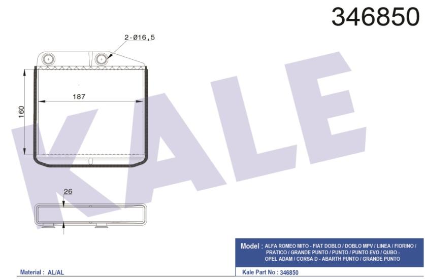 KALE-346850 Kalorifer Radyatörü Fiat Doblo III