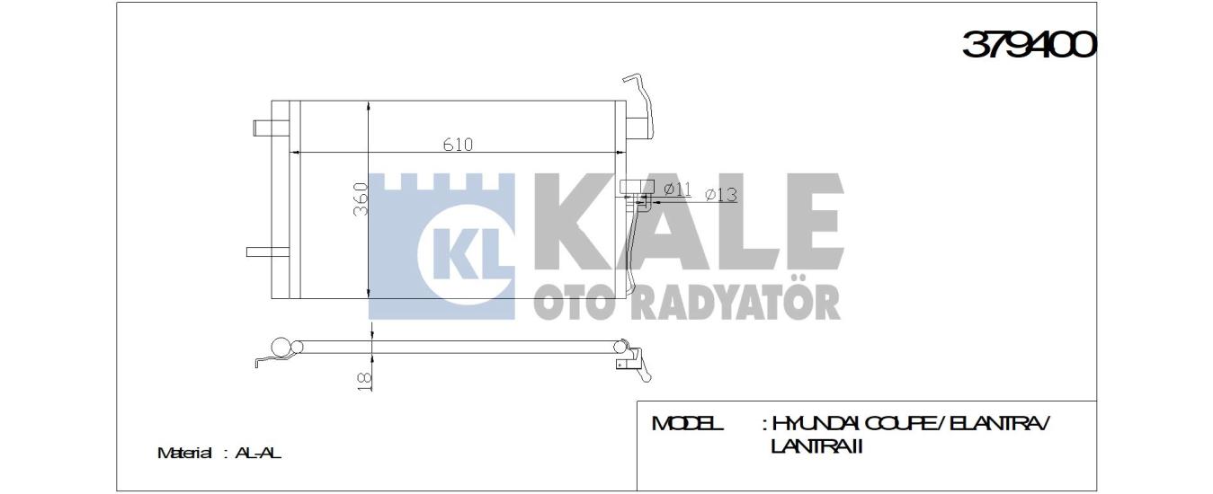 KALE-379400 Klima Radyatörü Hyundai Elantra 1.6