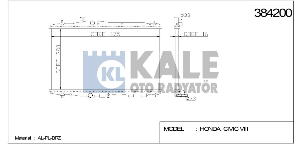 KALE-384200 Motor Su Radyatörü Honda Civic VIII