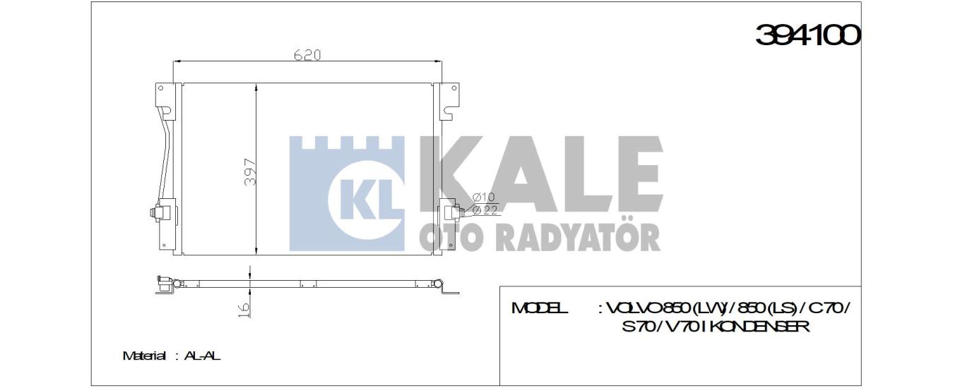 KALE-394100 Klima Radyatörü Volvo C70, Volvo S70