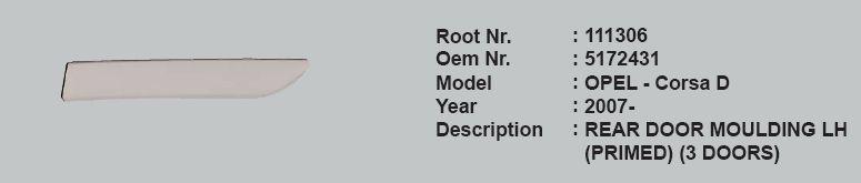 ROOT-111306 Sol Arka Kapı Çıtası Opel Corsa D
