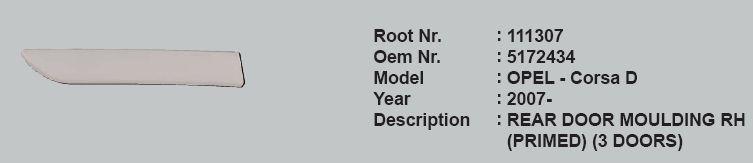 ROOT-111307 Sağ Arka Kapı Çıtası Opel Corsa D