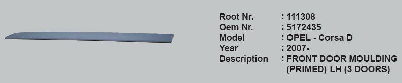 ROOT-111308 Sol Ön Kapı Çıtası Opel Corsa D
