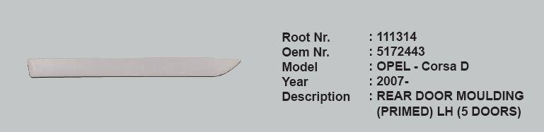 ROOT-111314 Sol Arka Kapı Çıtası Opel Corsa D