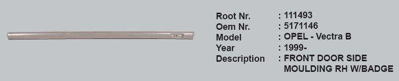 ROOT-111493 Sağ Ön Kapı Çıtası Opel Vectra B