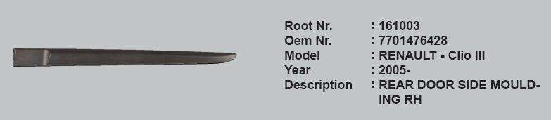 ROOT-161003 Sağ Arka Kapı Çıtası Renault Clio III