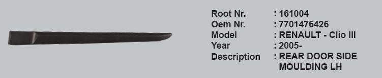 ROOT-161004 Sol Arka Kapı Çıtası Renault Clio III